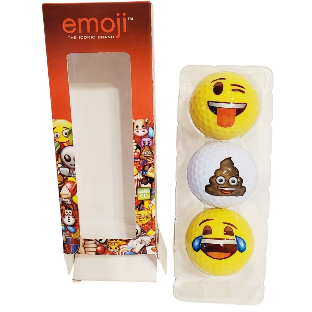Emoji The Iconic Brand 3 Pack Novelty Golf Balls Yellow White Poop Laughing Wink